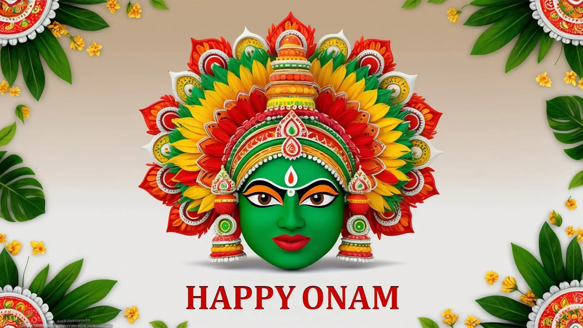 Kathakali Face Happy Onam Banner for Festive Celebrations image